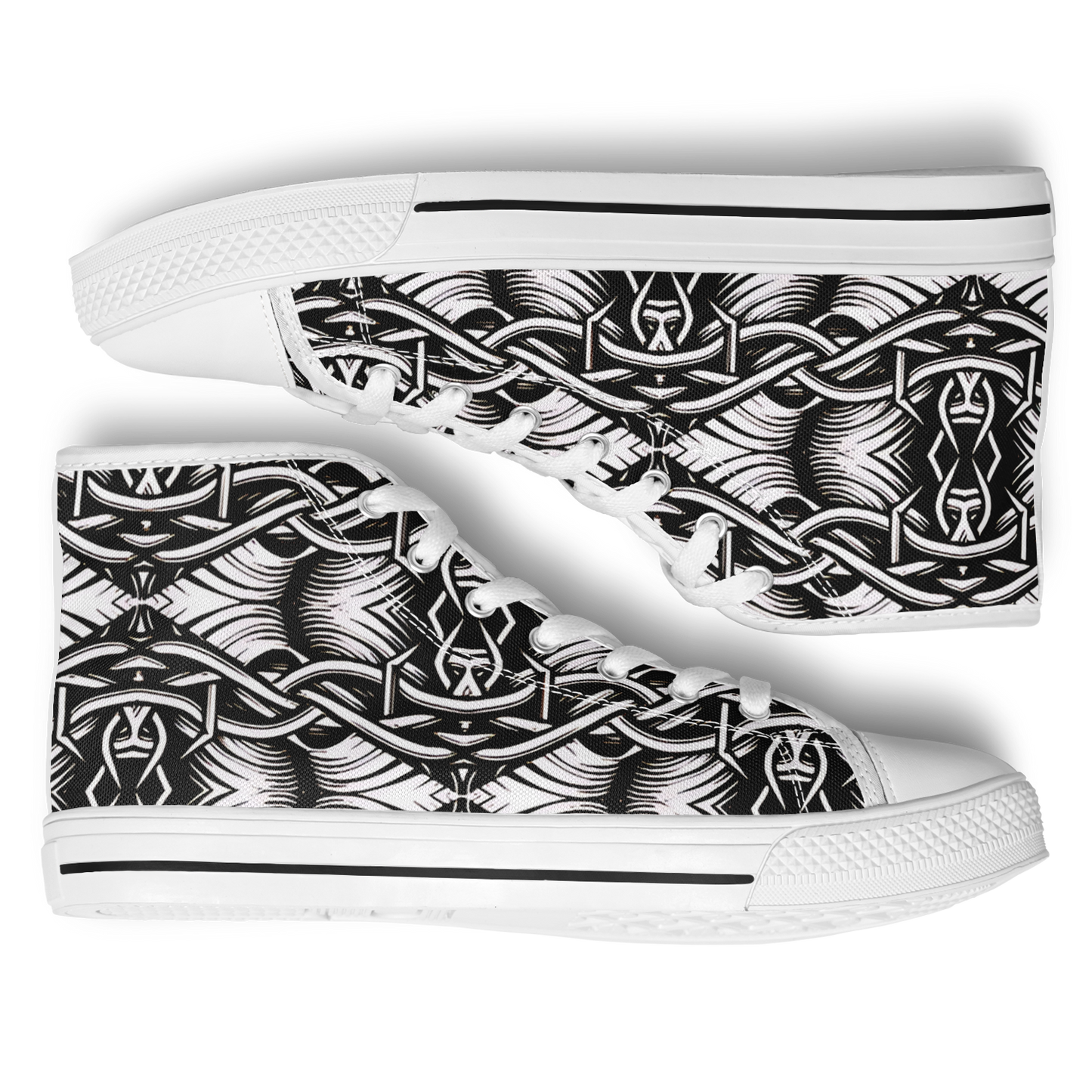 Women’s Black Intricate Silver Chain Tattoo Pattern High Urban Peak High Top Shoes