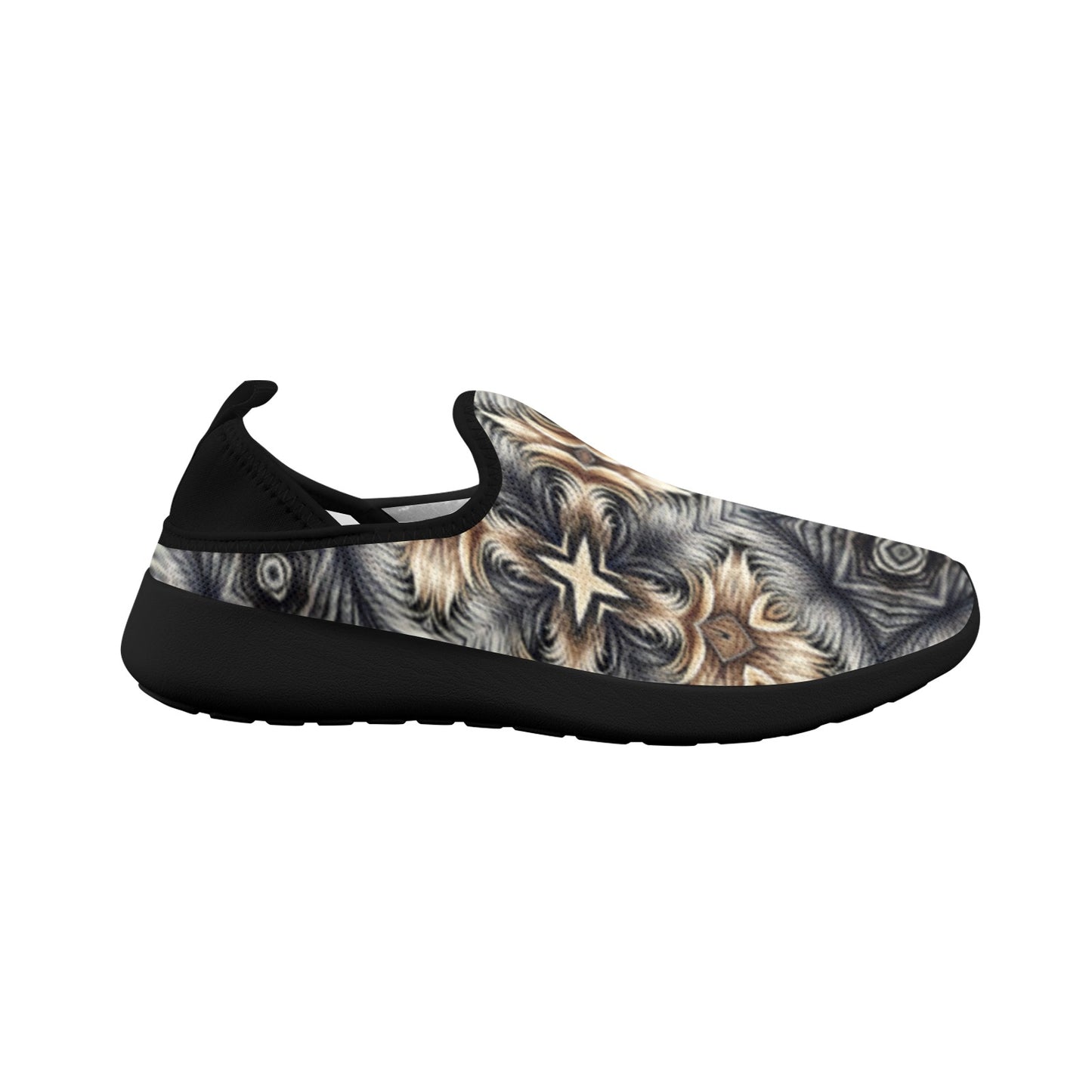 Women's Neutral Geometric Floral Pattern All Over print Fly Weave Drop-in Heel Sneakers.