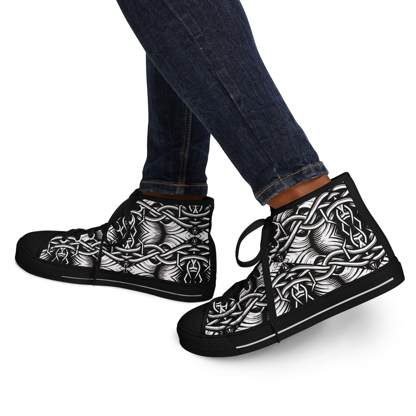 Women’s Black Intricate Silver Chain Tattoo Pattern High Urban Peak High Top Shoes