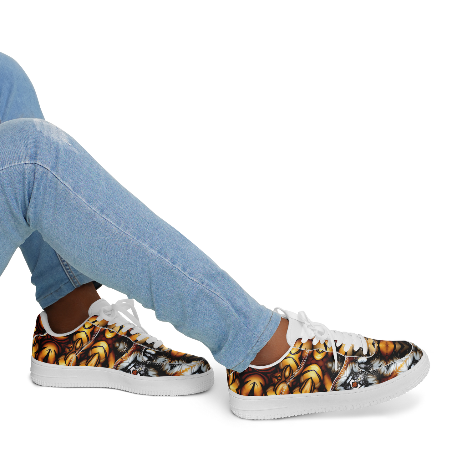 Men's Golden & White Kaleidoscope Pattern All-Over Print Core Low Shoes