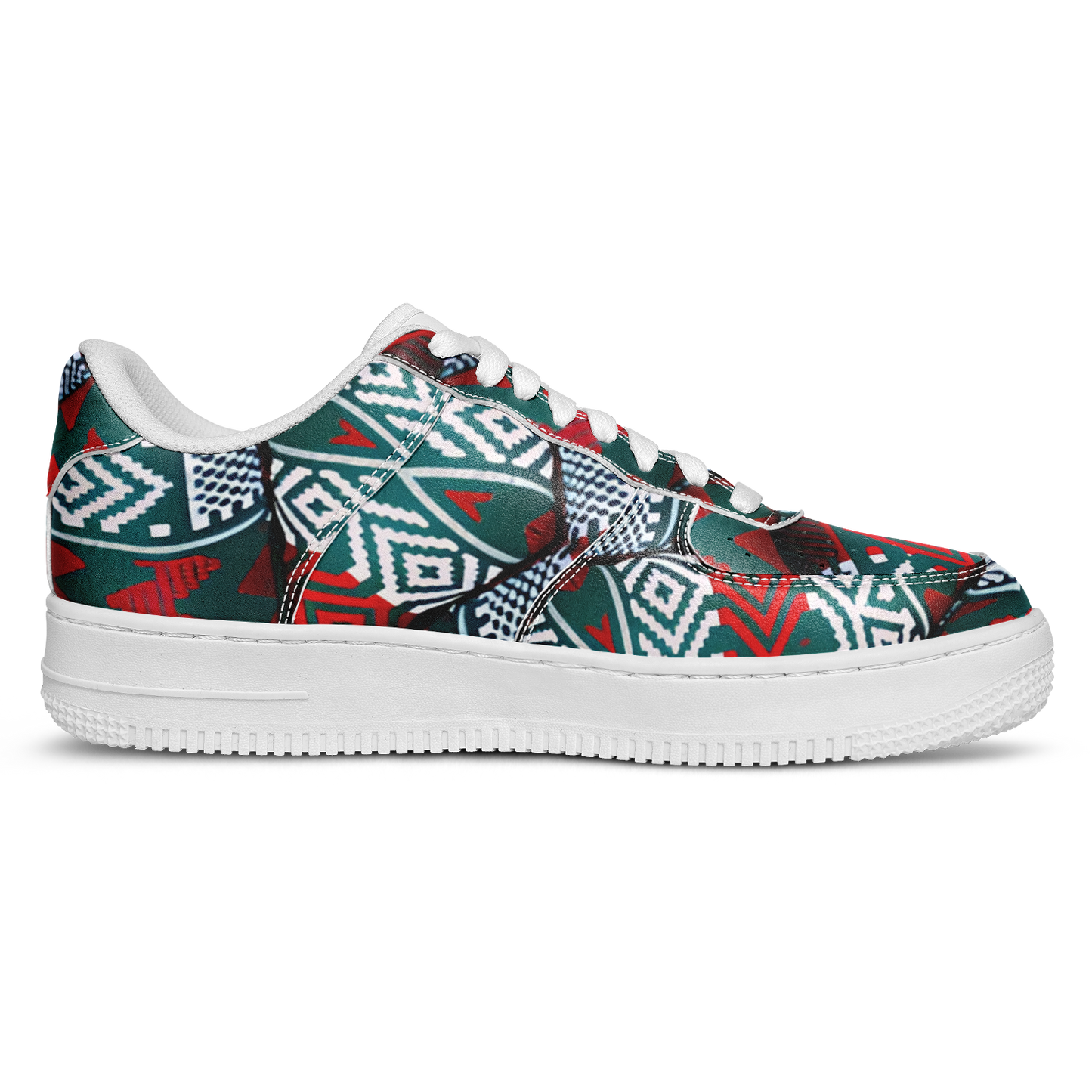 Men's Red & Teal Aztec Geo Pattern All-Over Print Core Low Shoes