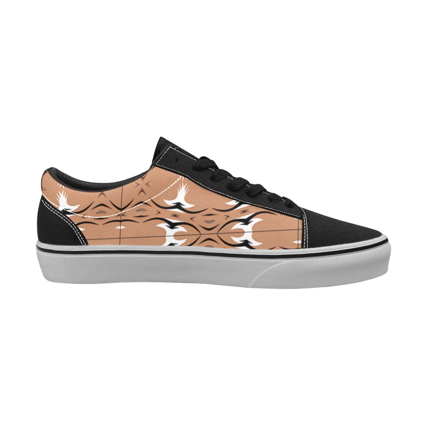Women's Desert Tan Ikat Pattern Low Top Skateboarding Shoe.