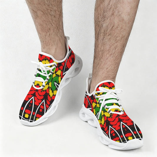 Men's Red Yellow Green and Black Stars Pattern All Over Print Twisted Sole Sneakers