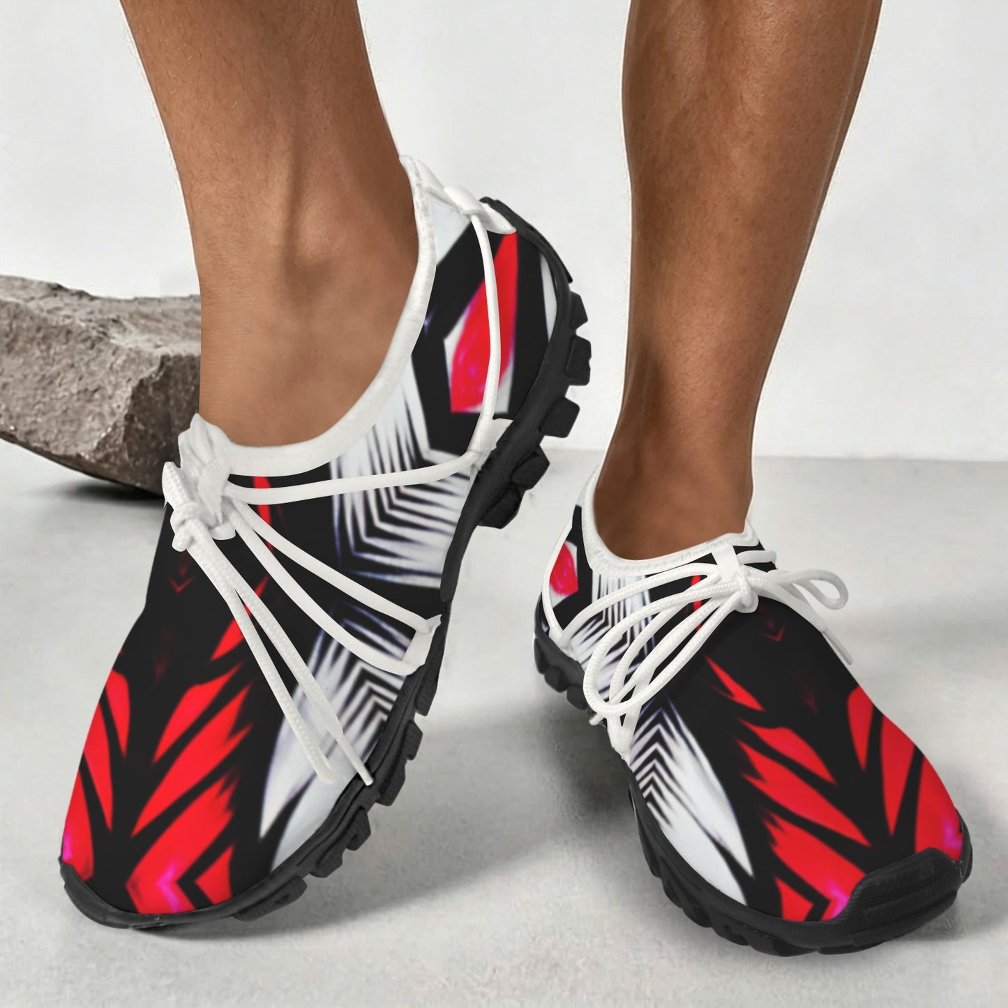 Men's Abstract Red, White & Black Pattern All-Over Print Outdoor Training Shoes