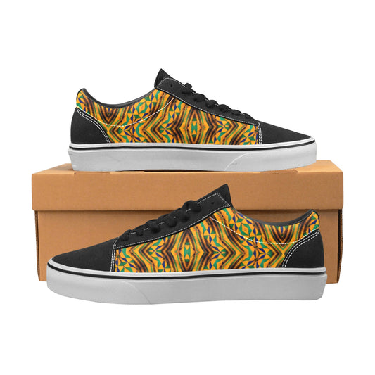 Women's Vibrant African Kente Geometric Pattern Low Top Skateboarding Shoes