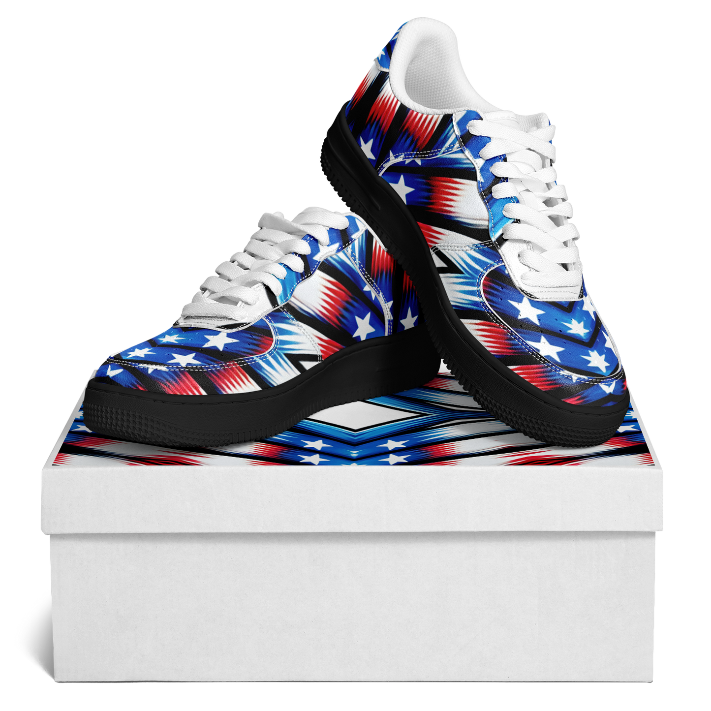 Women's Red White Blue Geometric Pattern All-Over Print Core Low Shoes