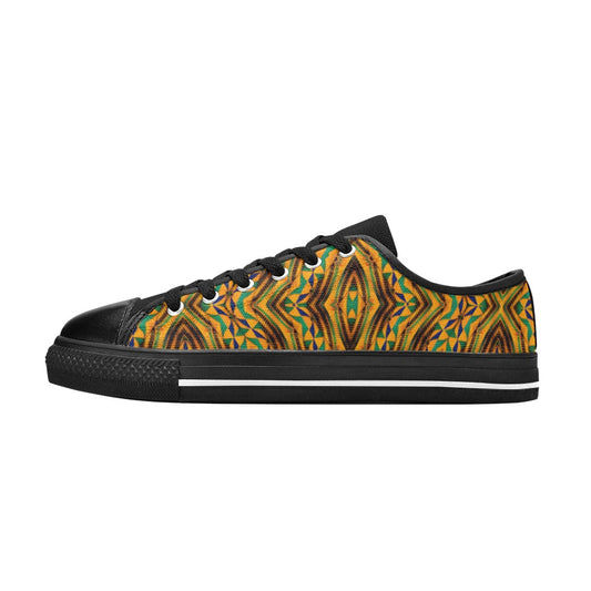 Women's Vibrant African Kente Geometric Pattern Low Top Canvas Shoes