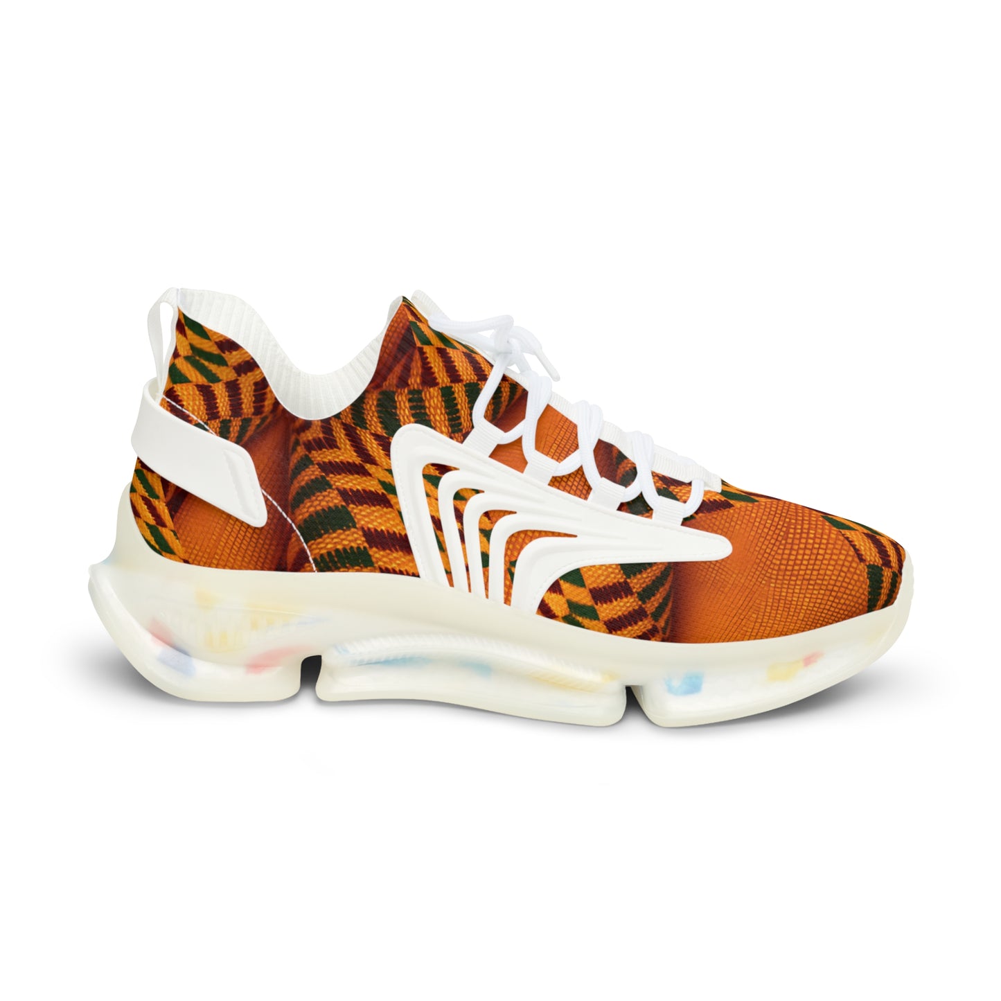 Men's Mesh Vibrant Orange Tribal Pattern Athletic Sneakers