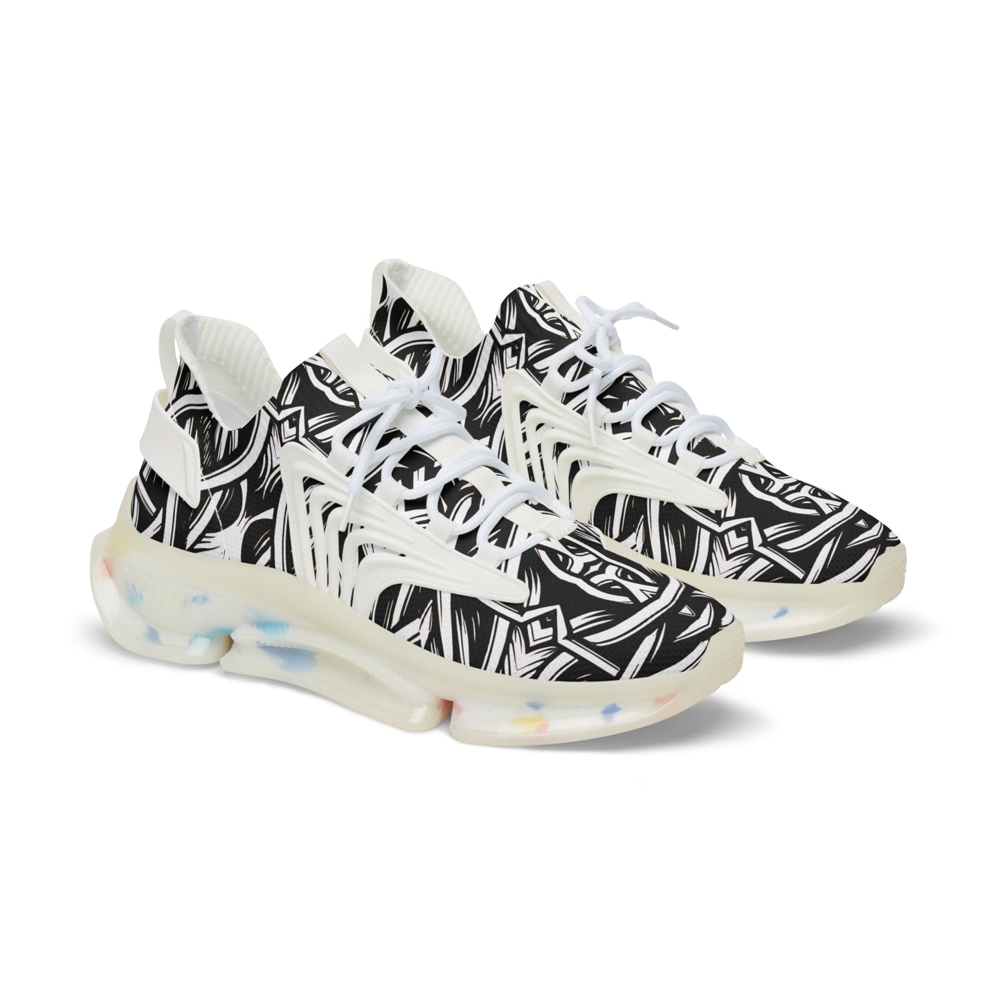 Men's Black & White Tribal Pattern Mesh Sneakers