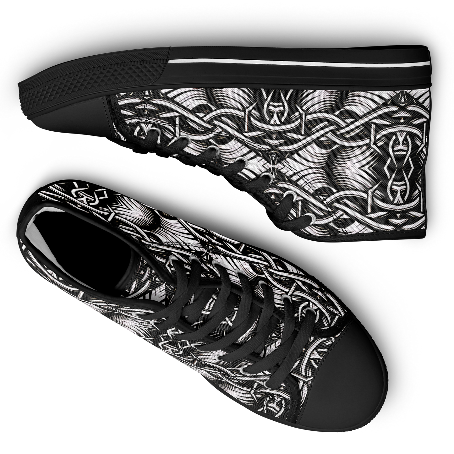 Men’s Black Intricate Silver Chain Tattoo Pattern High Urban Peak High Top Shoes