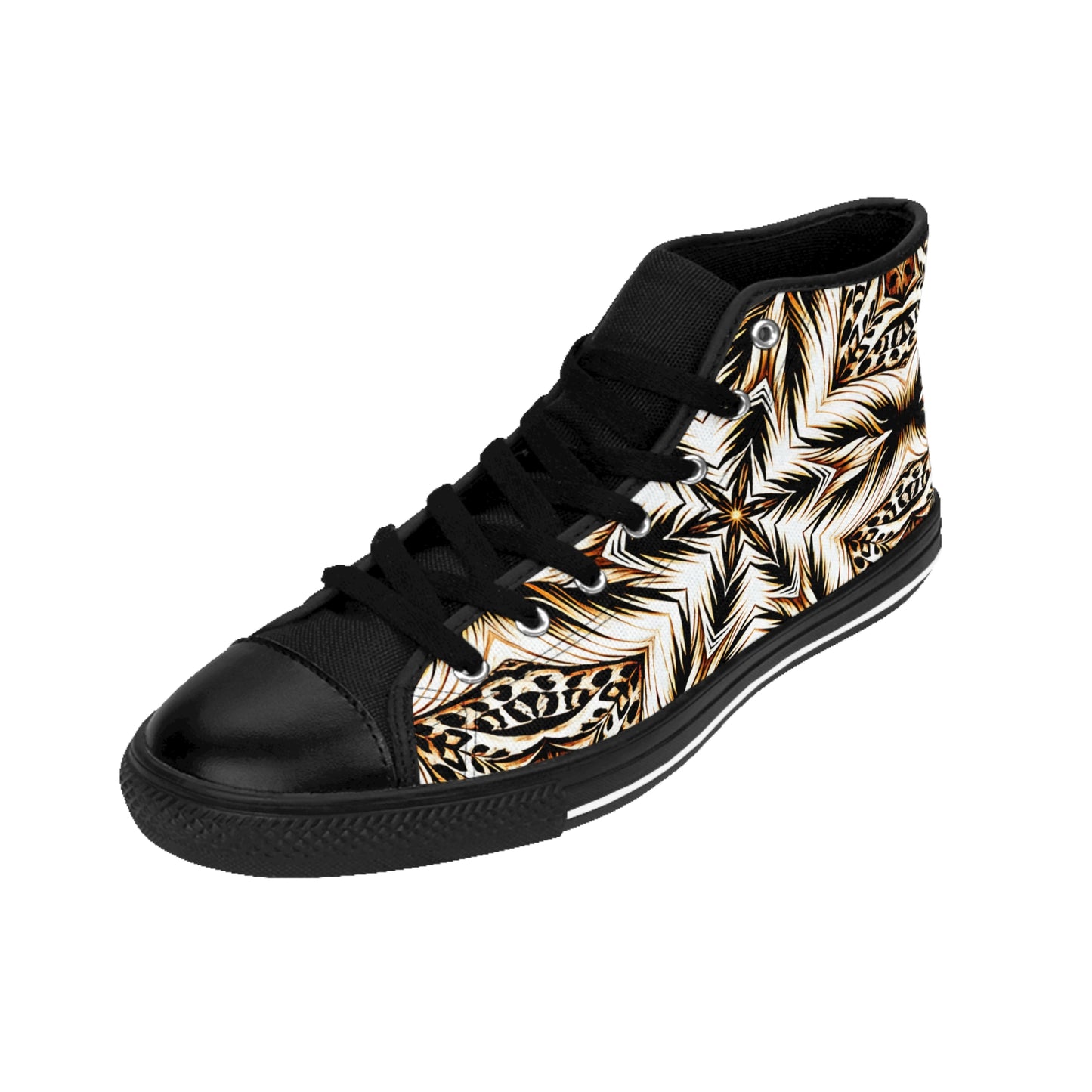 Men Brown & Black Kaleidoscope Pattern All Over Print High-Top Sneakers