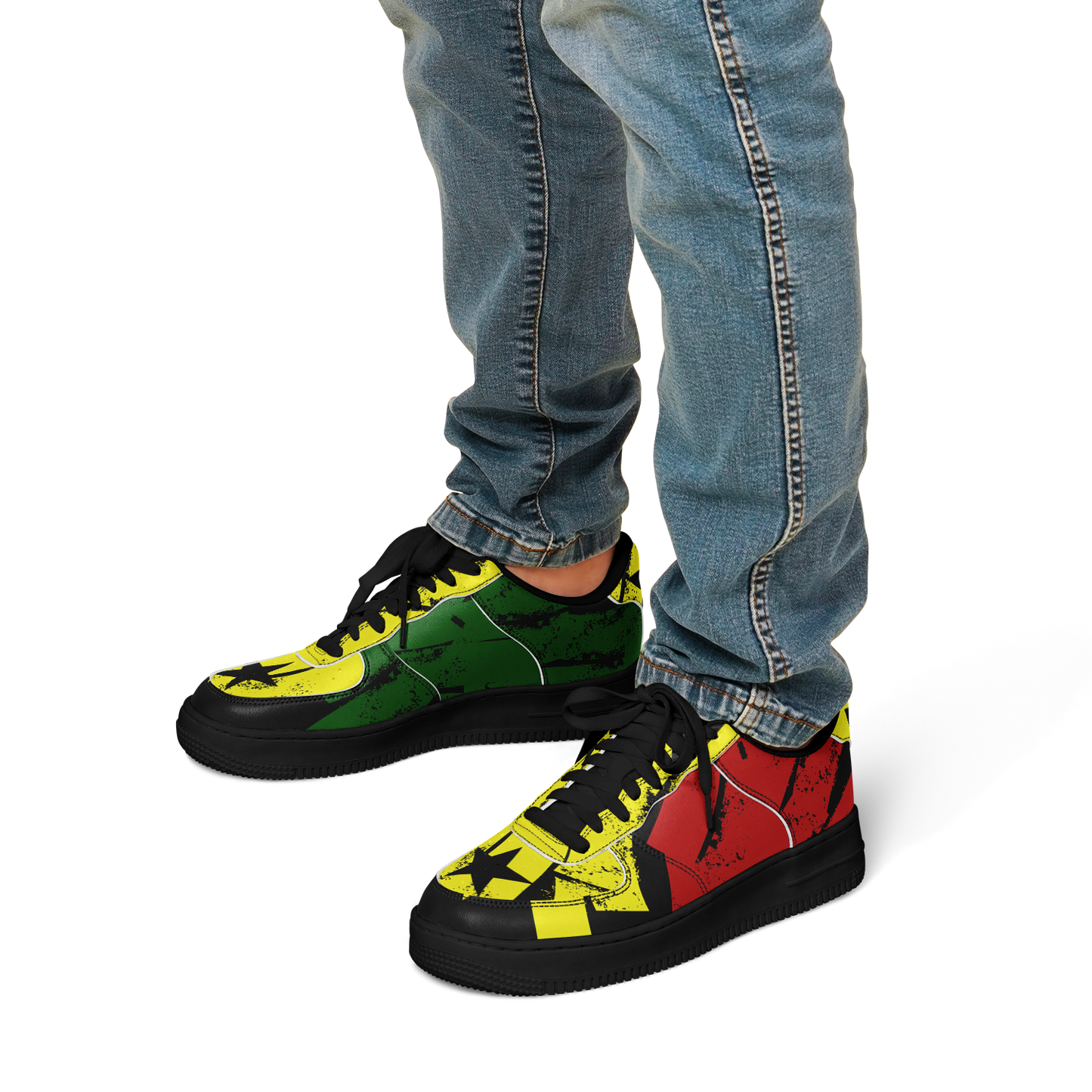 Men's Red Yellow Green and Black Stars Pattern All Over Print Urban Peak High Top Shoes