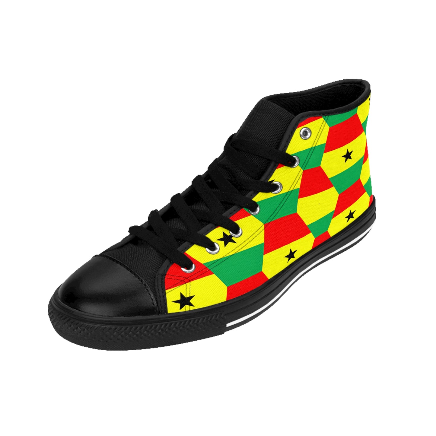 Women's Red Yellow Green Stars Flag Hex Pattern High Top Sneakers