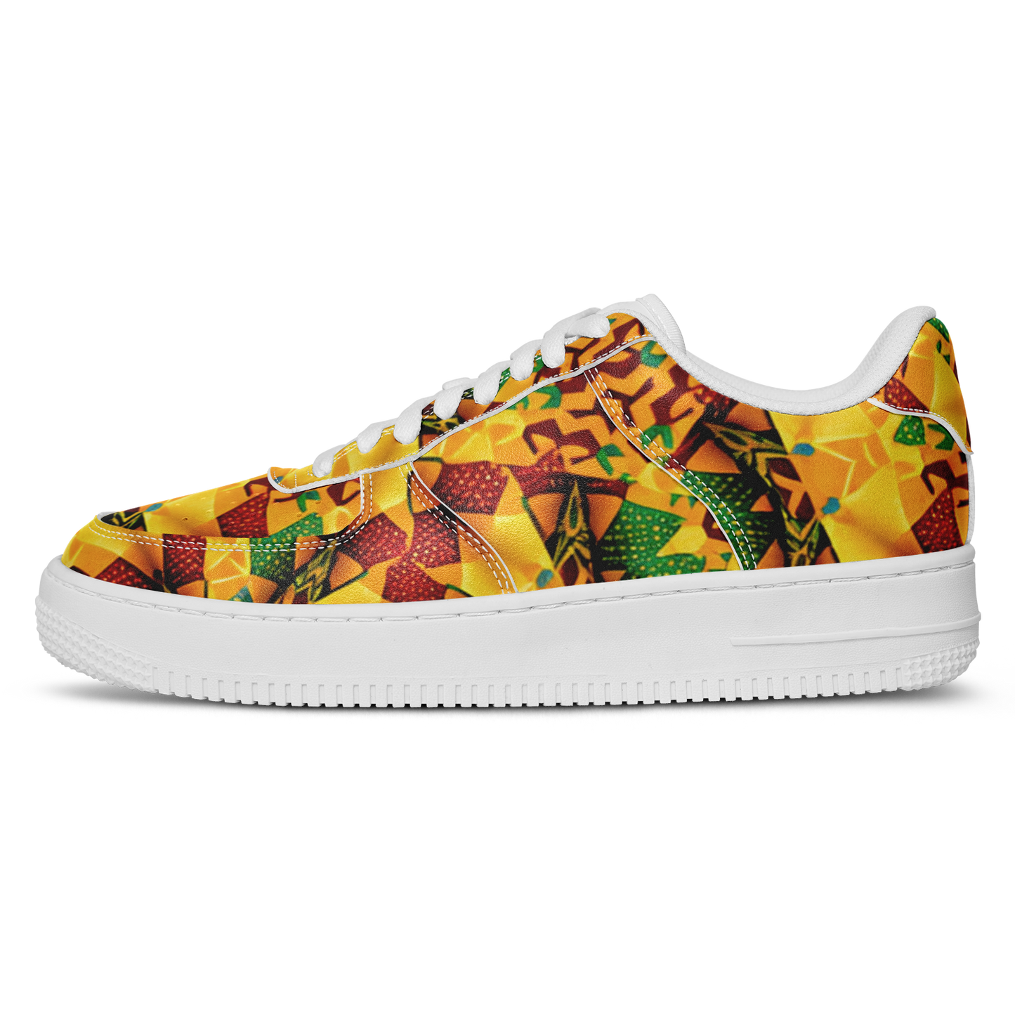 Men's Vibrant Red Yellow & Green African Kente Geometric Pattern All-Over Print Core Low Shoes