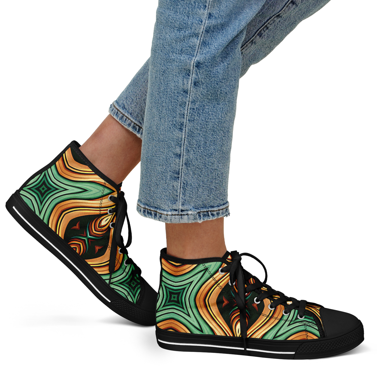 Women's Green & Gold Psychedelic Floral Pattern All-Over Print Urban Peak High Top Shoes