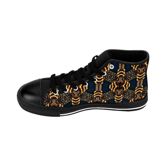 Men's Geometric Gold & Black Pattern High Top Sneakers