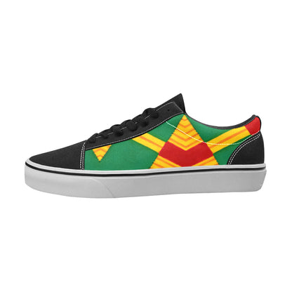 Men Bold Green, Red & Gold African Kente-Inspired Pattern  Low Top Skateboarding Shoes