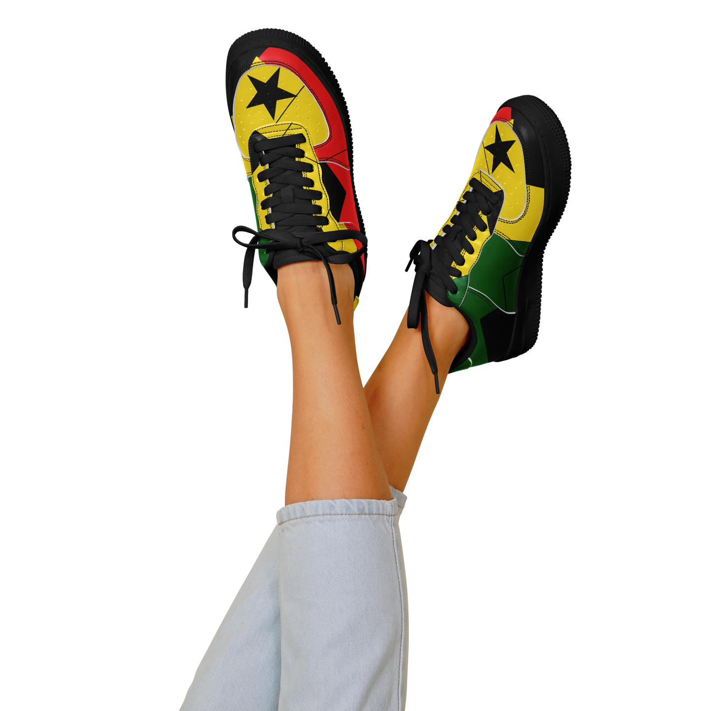 Women's Red Yellow Green and Black Stars Pattern All Over Print Urban Peak High Top Shoes