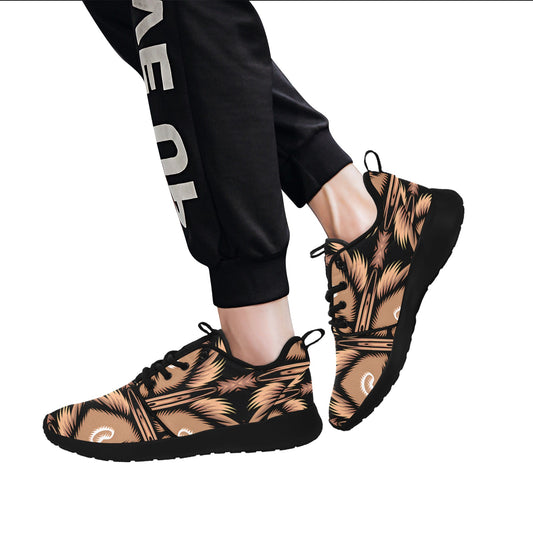 Men's Brown Geometric Pattern All-Over Print Men's Pull Loop Sneakers (Model 02001)