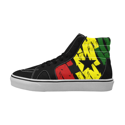 Women's Red Yellow Green and Black Stars High Top Skateboarding Shoes