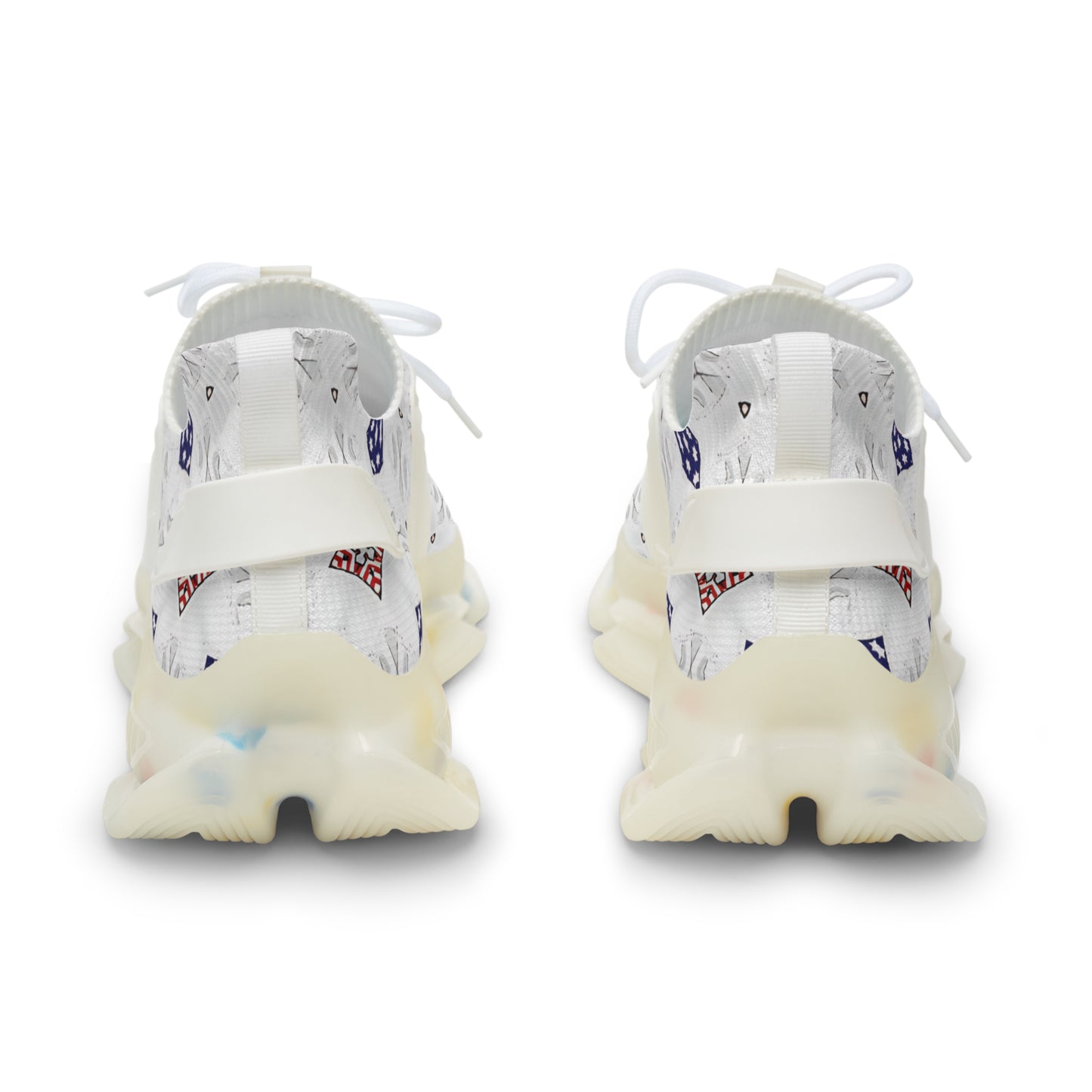 Men's White Blue & Red Patterned Mesh Sneakers