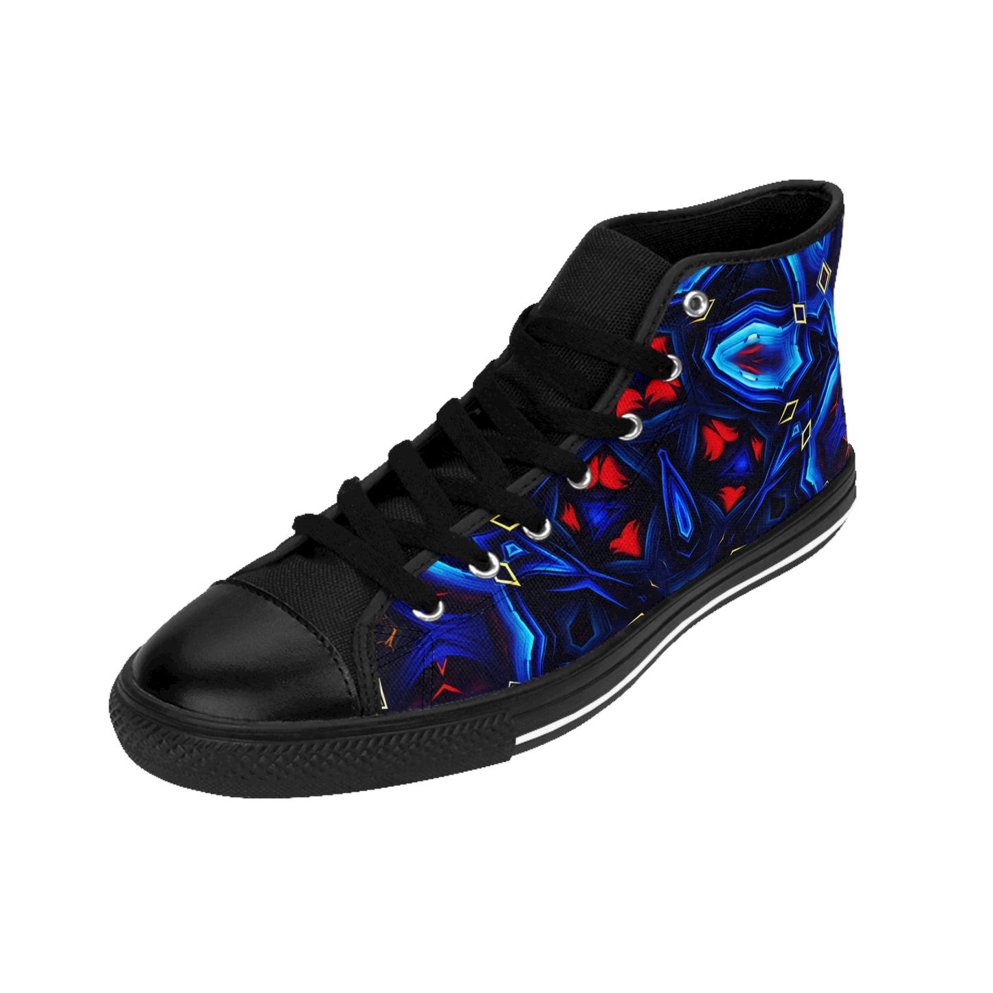 Men's Blue & Red Kaleidoscope Pattern All Over Print High-Top Sneakers