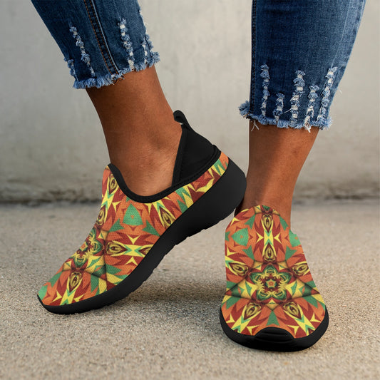 Women's  Bold Tribal Kaleidoscope Pattern Fly Weave Drop-in Heel Sneakers
