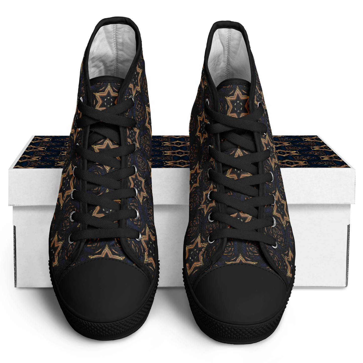 Women's Geometric Floral Pattern in Black & Brown Urban Peak High Top Shoes
