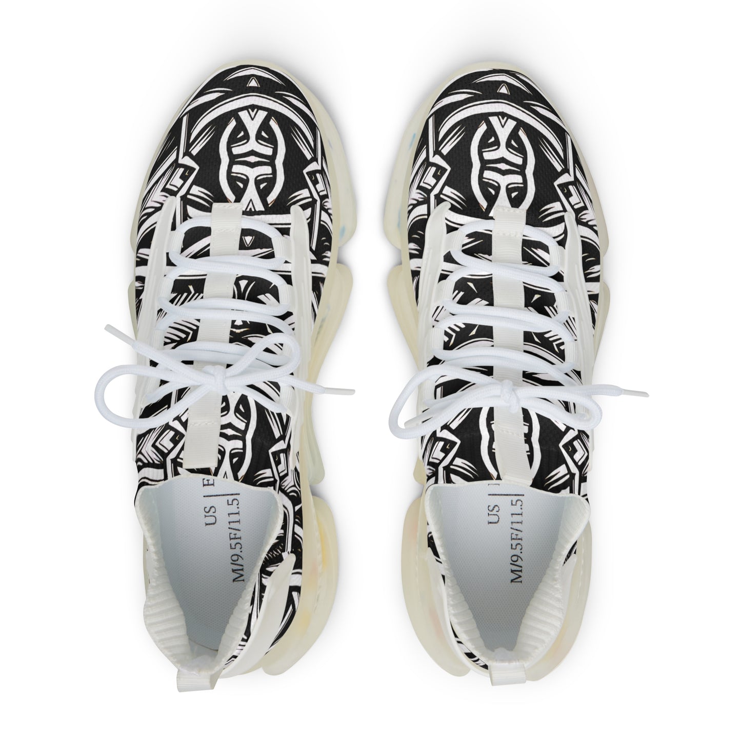 Men's Black & White Tribal Pattern Mesh Sneakers