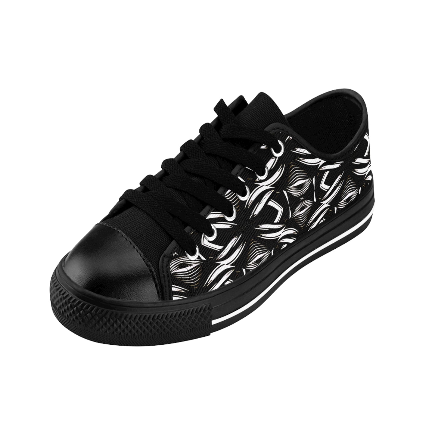 Women's Black Geometric Pattern Low-Tops Sneakers