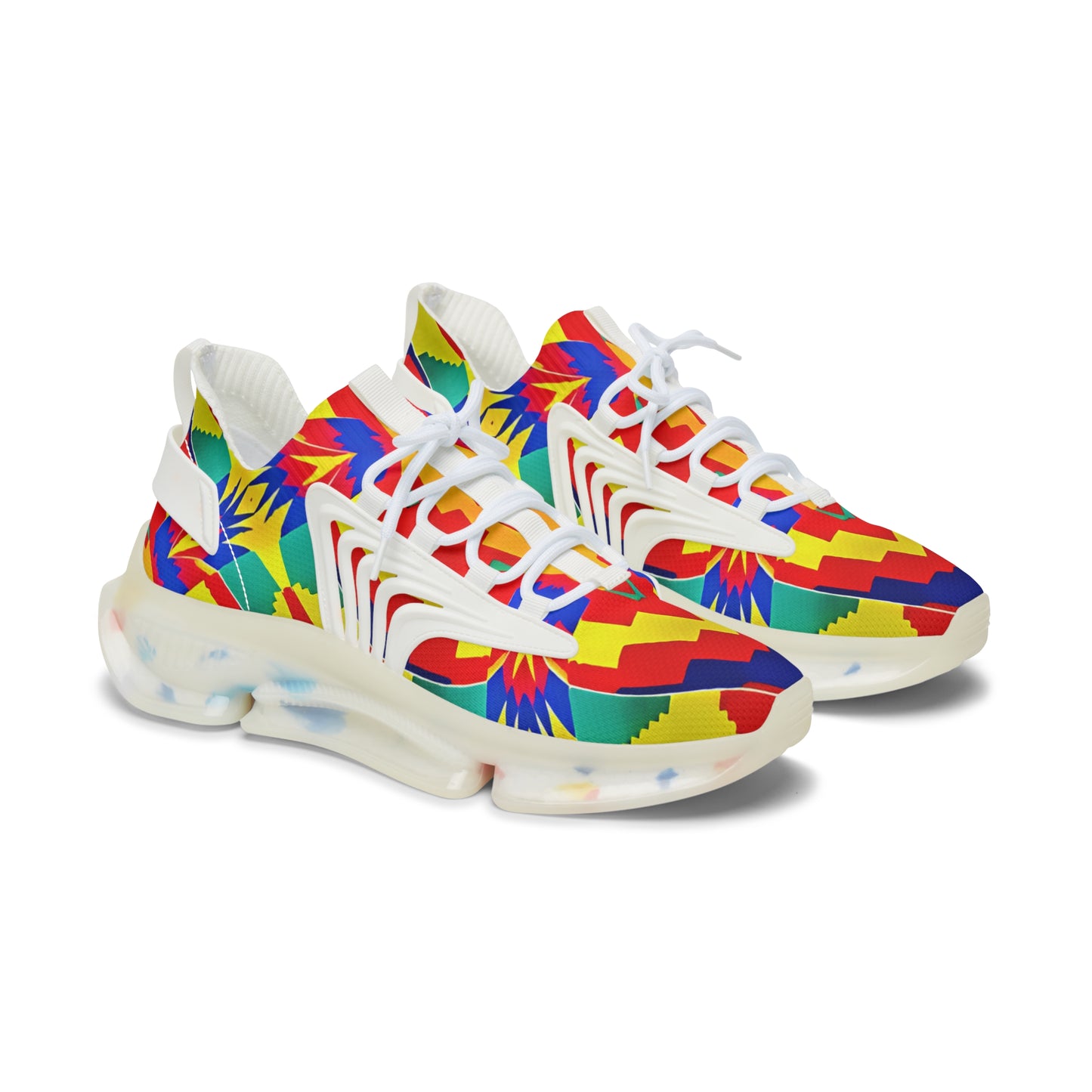Women's Bold Rainbow Kente-Inspired Geometric Pattern All Over Print Mesh Sneakers