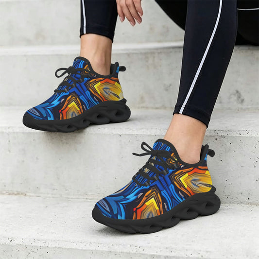 Women's Bold Blue & Gold Abstract Pattern All-Over Print Twisted Sole Sneakers
