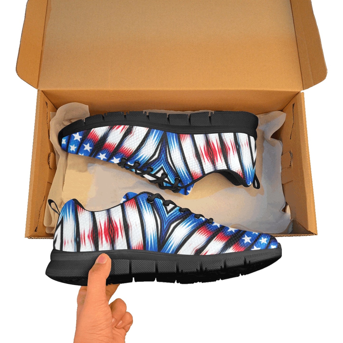 Men's Red White Blue Geometric Pattern All-Over Print  Breathable Running Shoes.