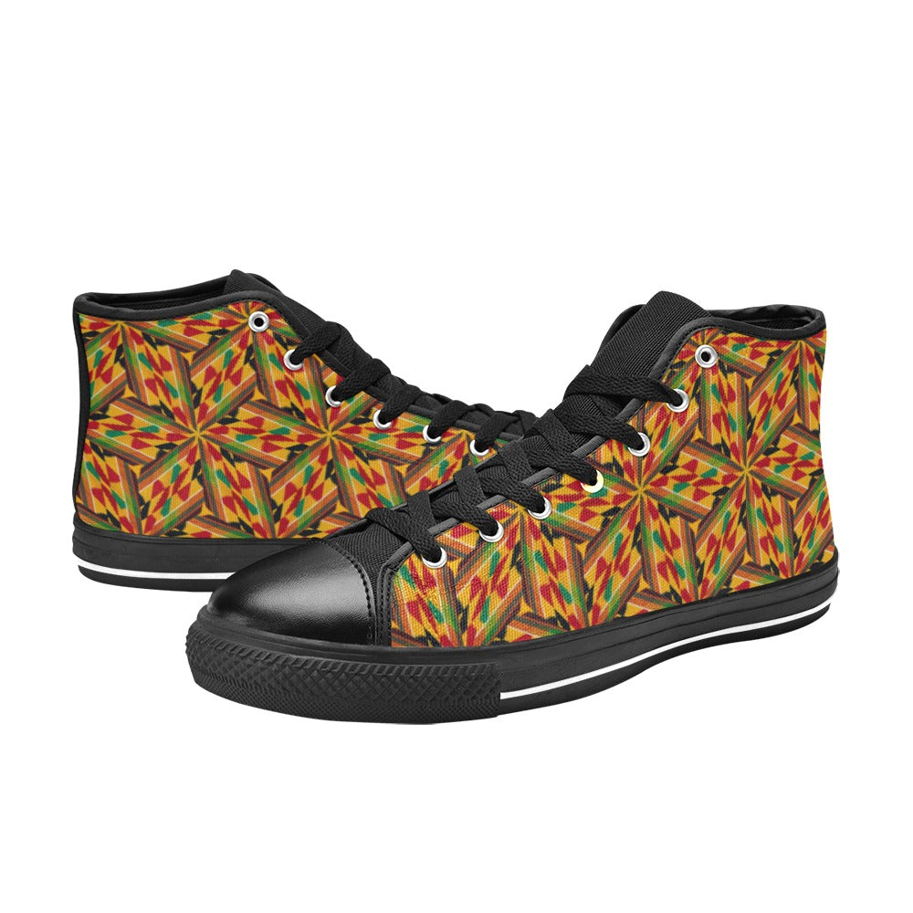 Men's Vibrant African Kente Geometric Pattern All-Over Print High Top Canvas Shoes