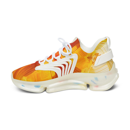 Women’s Bright Orange Abstract All Over Print Athletic Mesh Sneakers