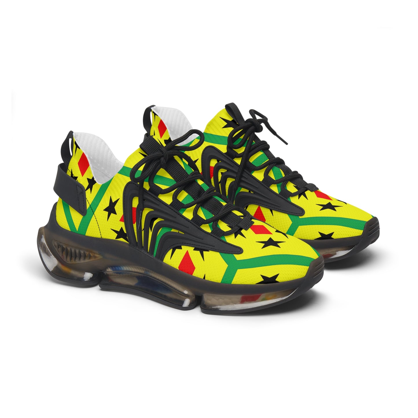 Women's Red Yellow Green Black Stars Athletic Mesh Sneakers