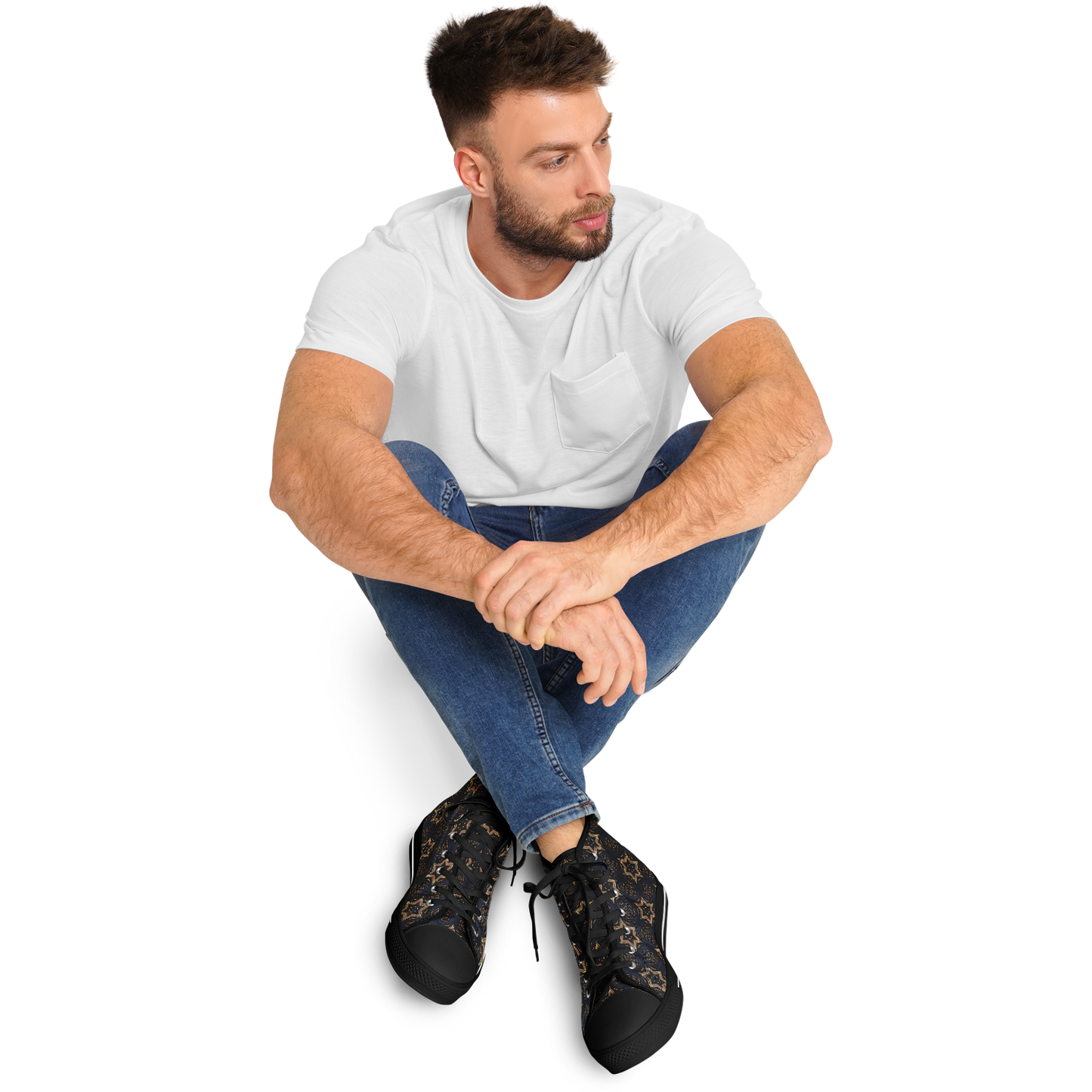 Men's Geometric Floral Pattern in Black & Brown Urban Peak High Top Shoes