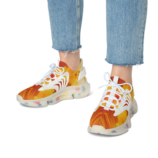 Women’s Bright Orange Abstract All Over Print Athletic Mesh Sneakers
