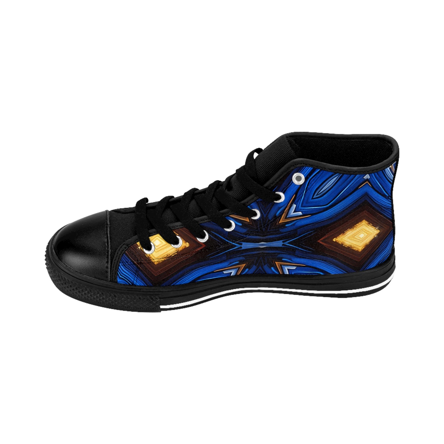 Men's Blue Geometric Kaleidoscope pattern Design High-Top Sneakers