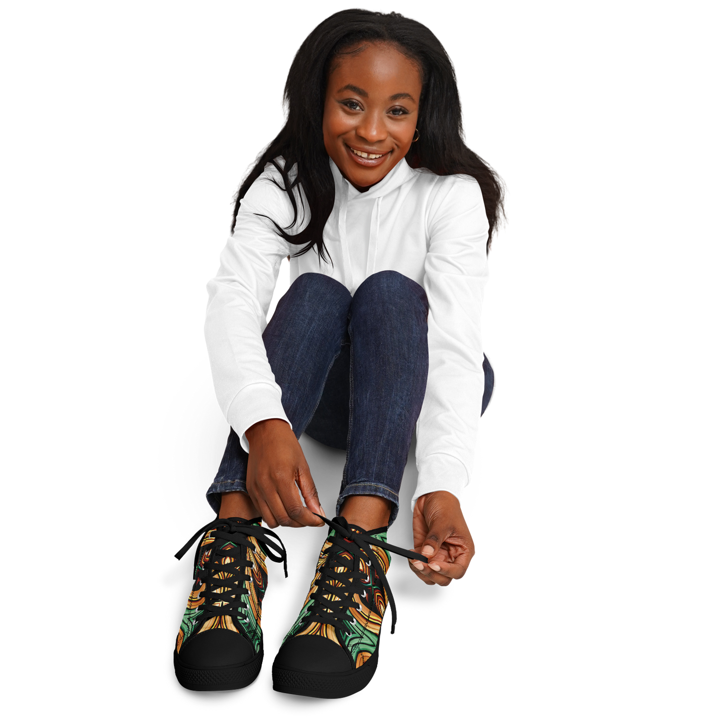 Women's Green & Gold Psychedelic Floral Pattern All-Over Print Urban Peak High Top Shoes