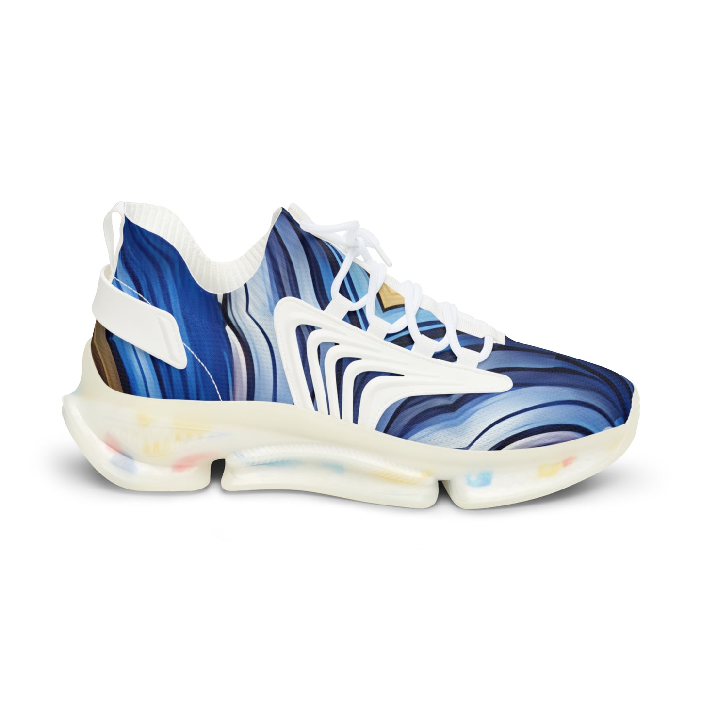 Men's  Blue Wave Abstract Pattern All Over Print Mesh Sneakers