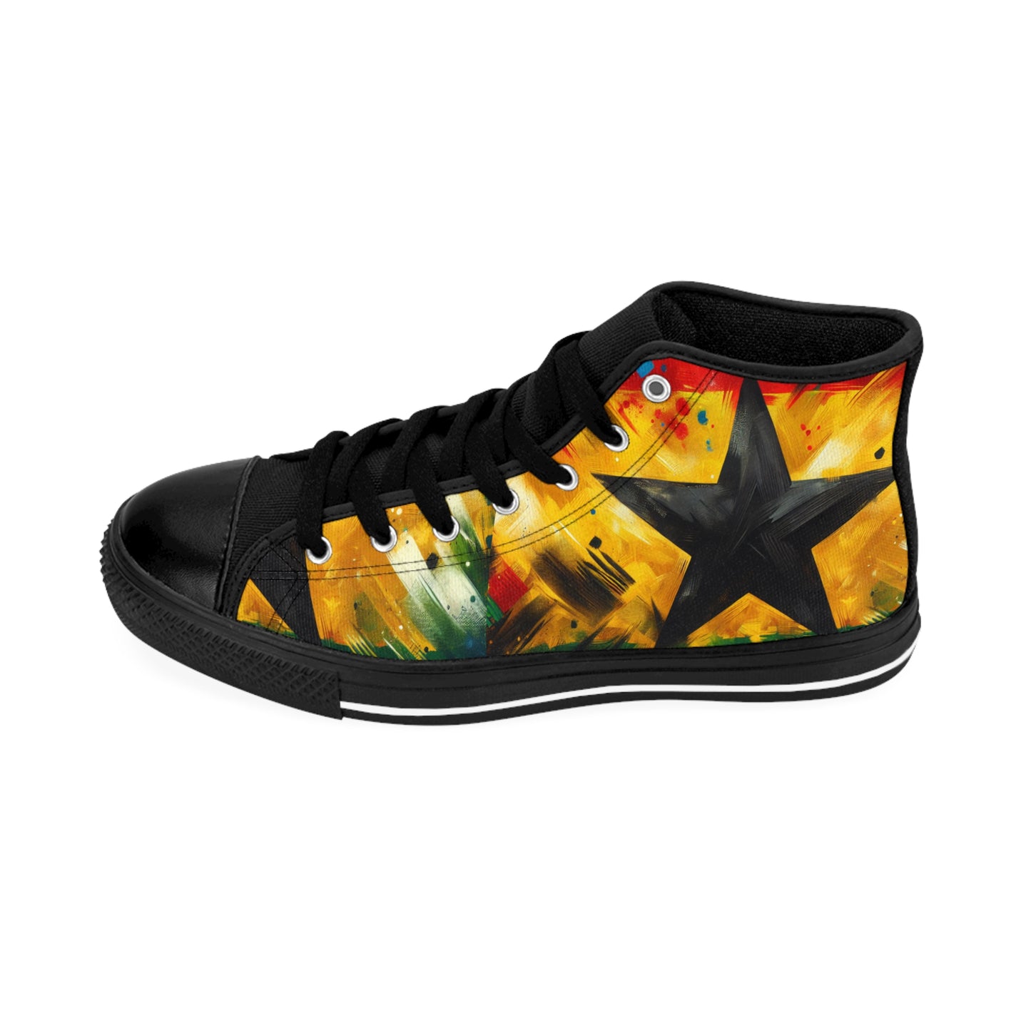 Men's Red Yellow Green Black Star High Top Sneakers