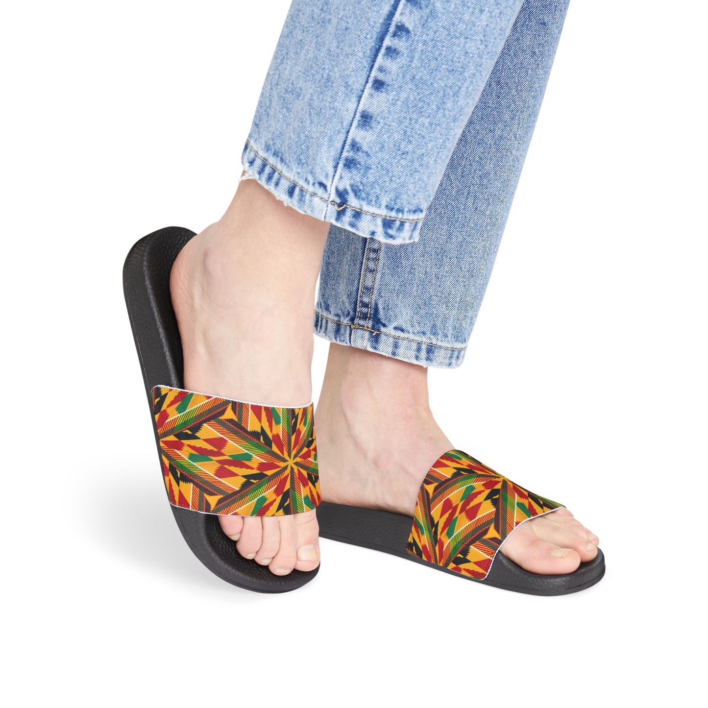 Women's Kente Pattern Removable Strap Casual Beach Slides