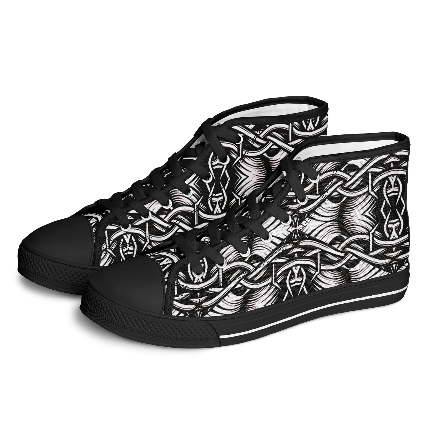 Men’s Black Intricate Silver Chain Tattoo Pattern High Urban Peak High Top Shoes