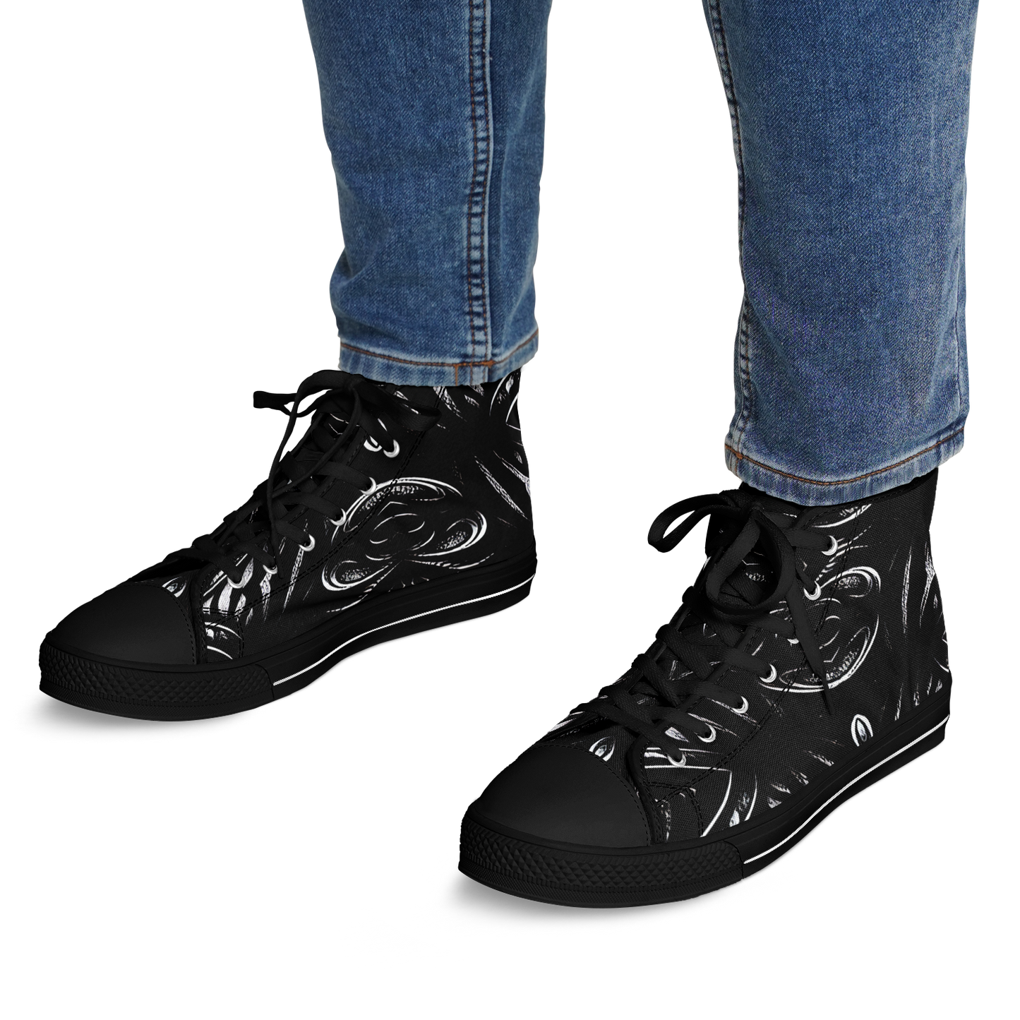 Men's Black & White Geometric All-Over Print Urban Peak High Top Shoes