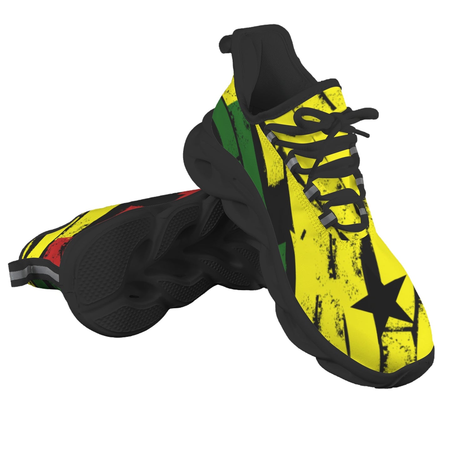 Men's Red Yellow Green and Black Stars Pattern All Over Print Twisted Sole Sneakers