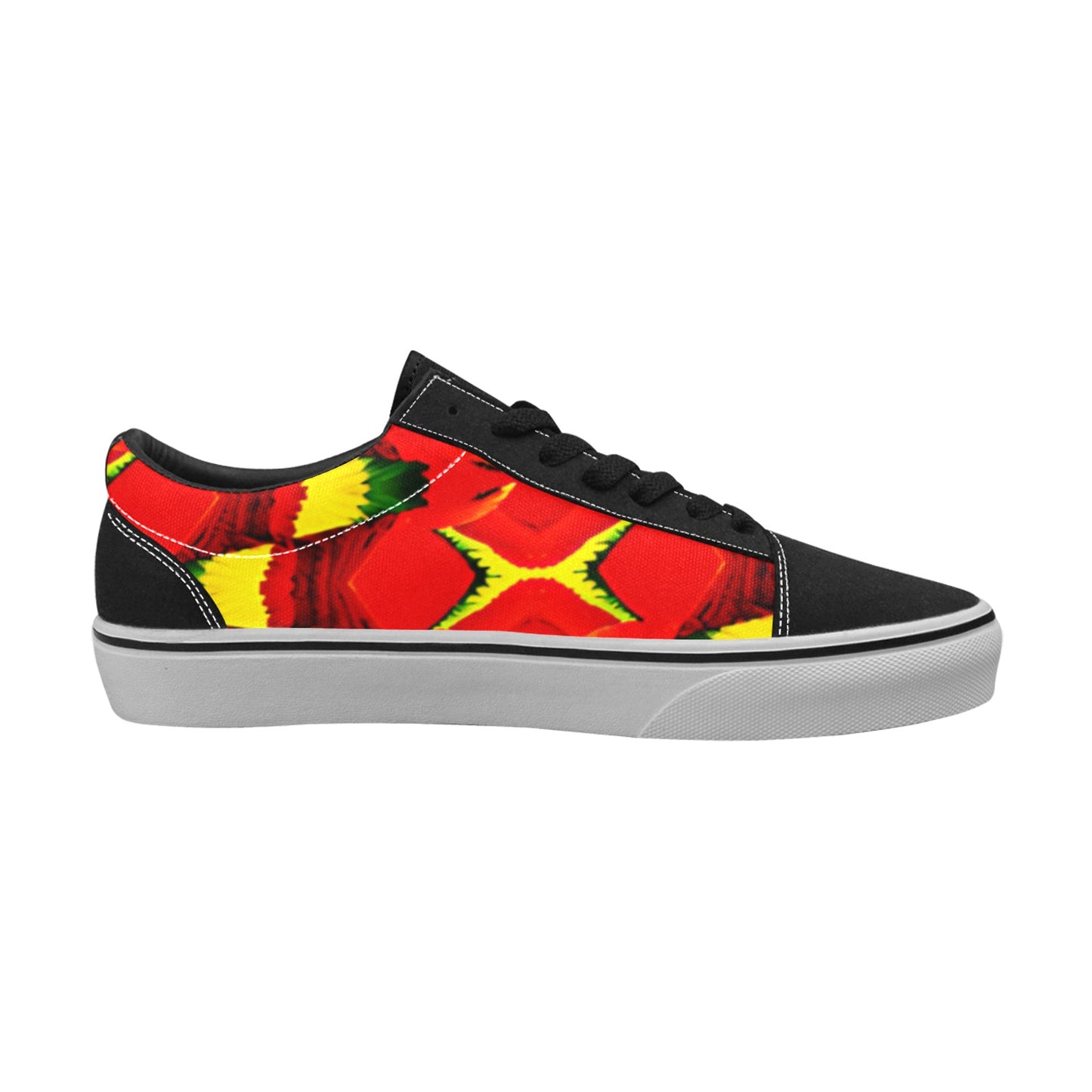 Men's Bold Red & Yellow Tribal Wave Pattern All Over Print Low Top Skateboarding Shoes
