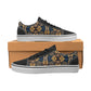 Men's Geometric Gold & Black Pattern Low Top Skateboarding Shoes.