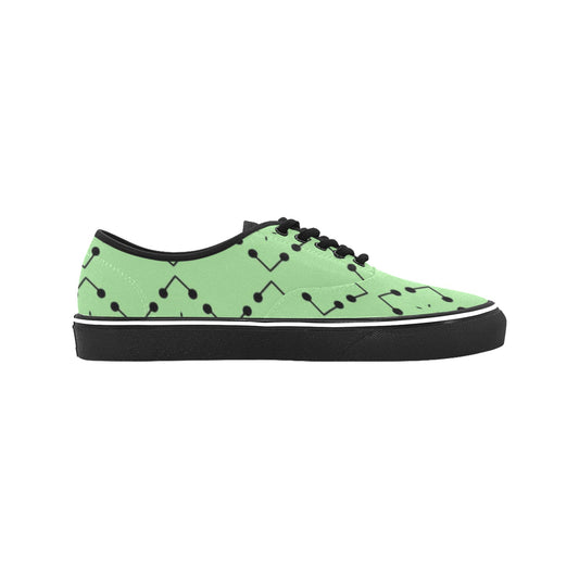 Women's Bold Green Geometric Black Dot-Node Pattern All-Over Print Classic Canvas Low Top Shoes