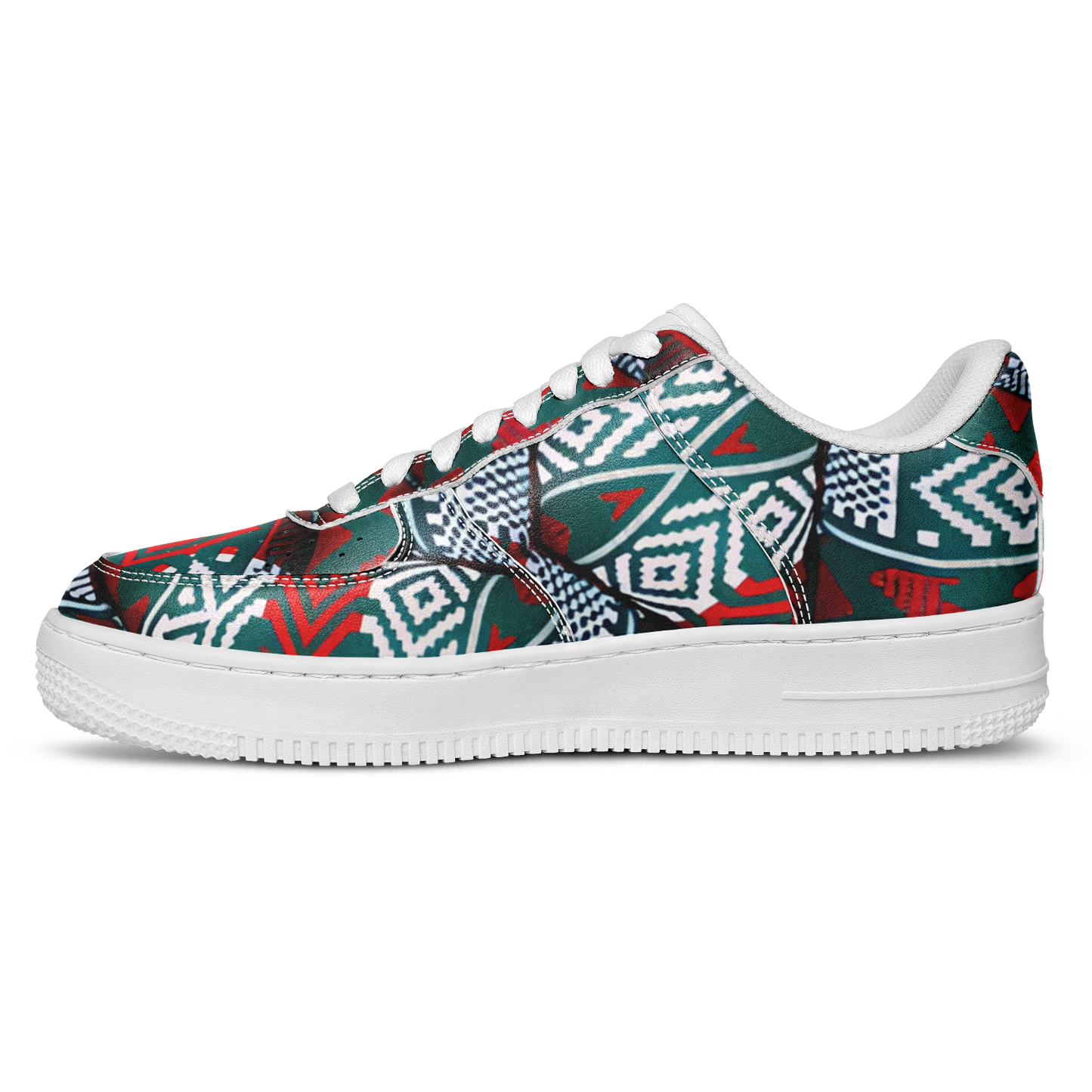 Men's Red & Teal Aztec Geo Pattern All-Over Print Core Low Shoes